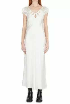 ( New Season ) Marc Jacobs Embroidered Keyhole Slip Dress Women, White