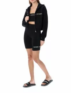 ( New Season ) Marc Jacobs Logo Intarsia-Knit Cropped Hoodie Women, Black -Marc Jacobs Store 5eafd3ab863c5c57aa2949bb816085ae