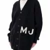 ( New Season ) Marc Jacobs Logo Intarsia-Knit V-Neck Cardigan Women, Black