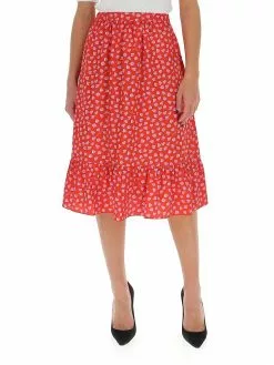 Marc Jacobs Heart Printed Midi Skirt Women, Red