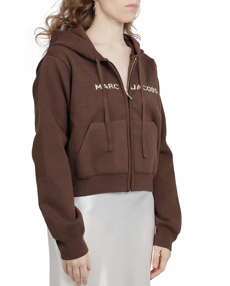 ( New Season ) Marc Jacobs Logo Intarsia-Knit Cropped Hoodie Women, Brown 3 ( New Season ) Marc Jacobs Logo Intarsia-Knit Cropped Hoodie Women, Brown - Image 3