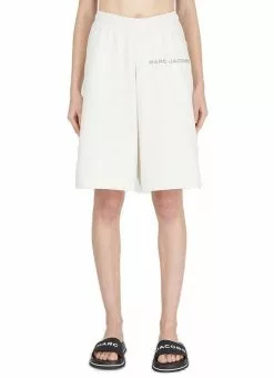 ( New Season ) Marc Jacobs Logo Embroidered Shorts Women, White