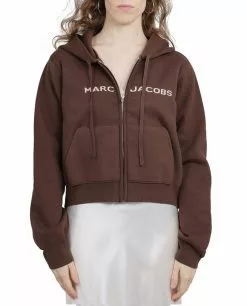 ( New Season ) Marc Jacobs Logo Intarsia-Knit Cropped Hoodie Women, Brown