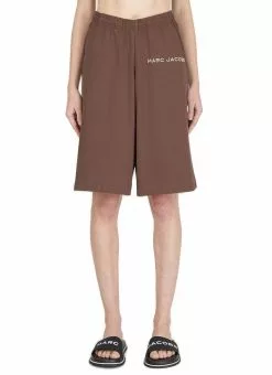 ( New Season ) Marc Jacobs Logo Embroidered Shorts Women, Brown
