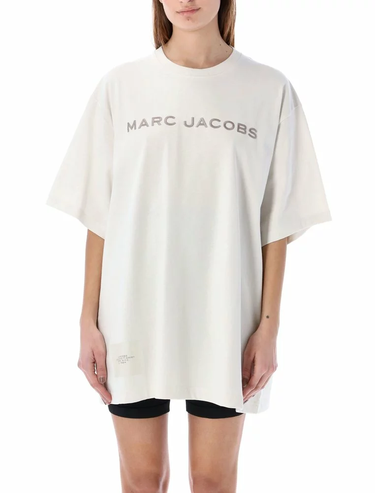 ( New Season ) Marc Jacobs Logo Embroidered Crewneck T-Shirt Women, White 1 ( New Season ) Marc Jacobs Logo Embroidered Crewneck T-Shirt Women, White