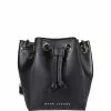 ( New Season ) Marc Jacobs Logo Plaque Drawstring Bucket Bag Women, Black